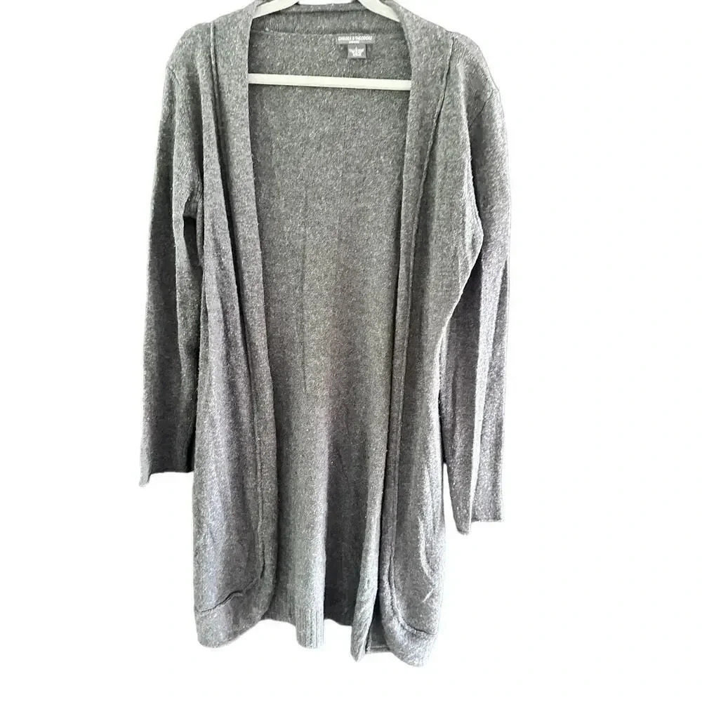 Chelsea & Theodore Women's Heather Gray Long Sleeve Open Front Cardigan Size L